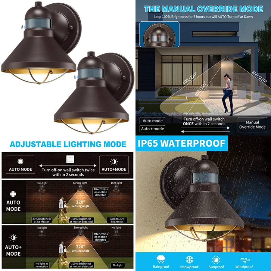 Outdoor Lighting With Motion Sensor - Kit com 2 Arandelas de Parede