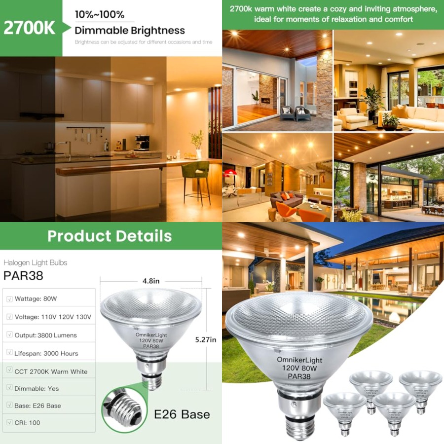 Outdoor Lighting Bulbs - Lâmpadas PAR38, Lâmpada Halógena Dimmable de