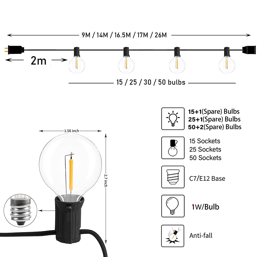 Luzes de corda LED G40 tipo fe - Outdoor Lighting Socket avaliação e preço